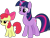 Size: 1457x1119 | Tagged: safe, artist:sollace, derpibooru exclusive, apple bloom, twilight sparkle, earth pony, pony, unicorn, bridle gossip, g4, my little pony: friendship is magic, season 1, .svg available, duo, female, filly, foal, frown, horn, mare, missing cutie mark, simple background, smiling, standing, svg, transparent background, unicorn twilight, vector