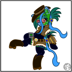 Size: 2000x2000 | Tagged: safe, artist:dice-warwick, oc, oc only, oc:tapper tablature, original species, pony, fallout equestria, fallout equestria: dance of the orthrus, beauty mark, belts, bodysuit, boots, bullet, clothes, ear piercing, eyebrow piercing, eyebrows, fanfic art, female, glasses, gloves, hat, jacket, leather, leather jacket, long gloves, mare, mirage pony, piercing, pipbuck, shoes, simple background, socks, thigh highs, transparent background