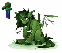 Size: 3111x2667 | Tagged: safe, artist:buvanybu, pegasus, pony, undead, zombie, zombie pony, crossover, minecraft, ponified, raised hoof, sitting, solo