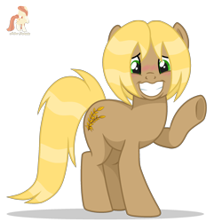 Size: 2000x2000 | Tagged: safe, artist:r4hucksake, oc, oc only, oc:golden fields, earth pony, pony, blushing, female, grin, looking at you, mare, nervous, nervous smile, raised hoof, simple background, smiling, solo, transparent background, underhoof, waving, waving at you