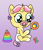 Size: 1287x1500 | Tagged: safe, artist:cleverround, oc, oc only, oc:crafty circles, pony, unicorn, baby, baby pony, bow, coat markings, cute, diaper, female, filly, foal, freckles, gradient background, hair bow, holding, horn, jewelry, key, not kettle corn, pacifier, rattle, ring, short hair, sitting, socks (coat markings), solo, toy