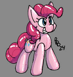 Size: 476x503 | Tagged: safe, artist:ponballoon, pinkie pie, inflatable pony, g4, gray background, inflatable, inflatable toy, pool toy, shiny, simple background, smiling, solo, squeak, standing
