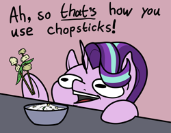 Size: 2048x1599 | Tagged: safe, artist:ewoudcponies, starlight glimmer, pony, unicorn, g4, chopsticks, female, food, hoof hold, horn, rice, solo