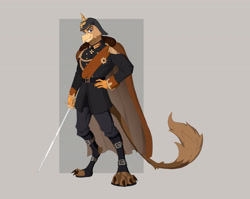 Size: 4400x3500 | Tagged: safe, artist:ilizumi, oc, oc only, oc:grover vi, griffon, anthro, digitigrade anthro, equestria at war mod, anthro oc, cloak, clothes, emperor, griffon oc, helmet, kaiser, male, medals, military, military uniform, solo, sword, tail, talons, uniform, weapon