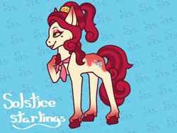 Size: 3200x2400 | Tagged: safe, artist:solsticestarlings, cherry jubilee, earth pony, pony, g4, 2023, beauty mark, clothes, eyeshadow, female, lidded eyes, makeup, mare, raised hoof, redesign, scarf, smiling, solo, tail, unshorn fetlocks