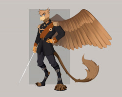Size: 4400x3500 | Tagged: safe, artist:ilizumi, oc, oc only, oc:grover vi, griffon, anthro, digitigrade anthro, equestria at war mod, anthro oc, clothes, emperor, griffon oc, kaiser, male, medals, military, military uniform, solo, sword, tail, talons, uniform, weapon, wings
