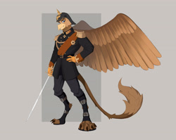 Size: 4400x3500 | Tagged: safe, artist:ilizumi, oc, oc only, oc:grover vi, griffon, anthro, digitigrade anthro, equestria at war mod, anthro oc, clothes, emperor, helmet, kaiser, male, medals, military, military uniform, solo, sword, tail, talons, uniform, weapon, wings