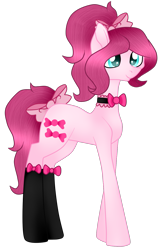 Size: 865x1339 | Tagged: safe, artist:missmoonlightangel, oc, oc only, oc:pink candy, earth pony, pony, bow, choker, clothes, female, long legs, mare, simple background, socks, solo, tail, tail bow, transparent background