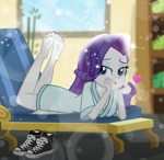 Size: 1000x970 | Tagged: safe, artist:emeraldblast63, part of a set, rarity, equestria girls, g4, barefoot, bedroom eyes, clothes, converse, feet, fetish, foot fetish, heart, kissy face, looking at you, robe, shoes, shoes removed, sneakers, soles, sparkles, toes