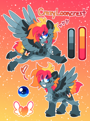 Size: 4096x5496 | Tagged: safe, artist:crazysketch101, oc, oc only, oc:crazy looncrest, pegasus, pony, cheek fluff, chest fluff, freckles, gradient background, redesign, reference sheet, spots