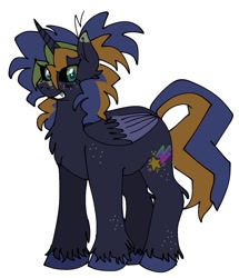 Size: 1043x1215 | Tagged: safe, artist:roseytherose, oc, oc only, oc:twinkle star, alicorn, pony, alicorn oc, ambiguous gender, black coat, black sclera, blushing, body freckles, chest fluff, colored eartips, colored hooves, colored pupils, colored wings, colored wingtips, eye clipping through hair, folded wings, freckles, horn, leg freckles, long horn, long mane, long tail, messy mane, multicolored mane, oco nly, ponytail, simple background, smiling, solo, standing, tail, tied mane, two toned eyes, two toned tail, two toned wings, unicorn horn, unshorn fetlocks, white background, wingding eyes, wings