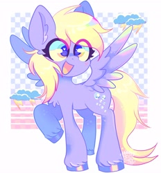 Size: 3796x4096 | Tagged: safe, artist:acid-fangs, derpy hooves, pegasus, pony, g4, big ears, big eyes, chest fluff, colored ear fluff, colored hooves, cute, derpabetes, ear fluff, eye clipping through hair, female, gray coat, heart, heart eyes, mare, open mouth, open smile, passepartout, raised hoof, shiny hooves, shiny mane, shiny tail, simple background, smiling, solo, spread wings, standing, unshorn fetlocks, white background, wingding eyes, wings, yellow atil, yellow eyes, yellow mane