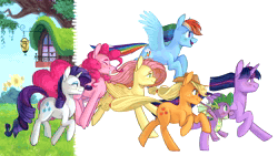 Size: 1920x1080 | Tagged: safe, artist:4everfreebrony, artist:nikosh14, applejack, fifi (g5), fluttershy, glory (g5), hitch trailblazer, izzy moonbow, jazz hooves, kenneth, mcsnips-a-lot, misty brightdawn, peach fizz, phyllis cloverleaf, pinkie pie, pipp petals, rainbow dash, rarity, seashell (g5), sparky sparkeroni, spike, sprout cloverleaf, steven, sunny starscout, twilight sparkle, zipp storm, alicorn, bird, crab, dragon, earth pony, pegasus, pony, seagull, unicorn, g4, g5, ;p, absurd file size, animated, blush scribble, blushing, bracelet, cellphone, colored eyebrows, eyes closed, female, flying, folded wings, golden oaks library, grin, group, hoof hold, horn, jewelry, lighting, male, mane five, mane seven, mane seven (g5), mane six, mane six (g5), mane stripe sunny, mare, maretime bay, music, one eye closed, open mouth, open smile, outdoors, phone, pronking, rebirth misty, running, school of friendship, shading, shadow, smartphone, smiling, spread wings, stallion, sunrise, tail, tongue out, twilight sparkle (alicorn), twilight's castle, webm, windswept mane, windswept tail, winged spike, wings