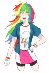 Size: 1381x2048 | Tagged: safe, artist:mlp_1121, rainbow dash, human, equestria girls, g4, clothes, female, humanized, simple background, skirt, solo, white background, wristband
