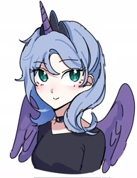 Size: 1581x2048 | Tagged: safe, artist:mlp_1121, princess luna, human, g4, choker, chokerluna, female, humanized, jewelry, regalia, simple background, solo, white background, winged humanization, wings