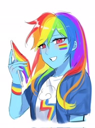 Size: 1531x2048 | Tagged: safe, artist:mlp_1121, rainbow dash, human, equestria girls, g4, face paint, female, pride, pride flag, simple background, solo, white background, wristband