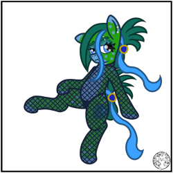 Size: 2000x2000 | Tagged: safe, artist:dice-warwick, oc, oc only, oc:tapper tablature, original species, pony, fallout equestria, fallout equestria: dance of the orthrus, beauty mark, belly button, belly piercing, bodysuit, clothes, ear piercing, eyebrow piercing, eyebrows, fanfic art, female, fishnet clothing, fishnet stockings, mare, mirage pony, panties, piercing, see-through, simple background, socks, solo, spots, stockings, thigh highs, thong, transparent background, underwear