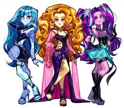 Size: 1440x1255 | Tagged: safe, artist:libbly_libby, adagio dazzle, aria blaze, sonata dusk, human, equestria girls, g4, 2d, clothes, eyeshadow, female, hand on hip, high heels, makeup, shoes, simple background, the dazzlings, trio, trio female, white background
