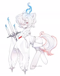 Size: 1628x2048 | Tagged: safe, artist:tyutya, oc, oc only, earth pony, pony, candle, candlehead, candlestick, clothes, commission, melting, robes, simple background, solo, sweat, white background