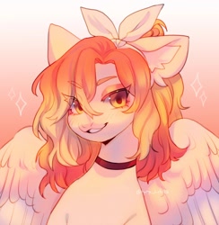 Size: 1996x2048 | Tagged: safe, artist:tyutya, oc, oc only, pegasus, pony, abstract background, choker, ear fluff, female, gradient background, mare, solo, spread wings, wings