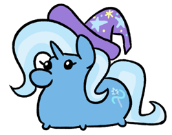 Size: 587x461 | Tagged: safe, artist:jargon scott, trixie, g4, clothes, cute, hat, lying down, ponyloaf, prone, simple background, smol, trixie's hat