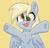Size: 568x547 | Tagged: safe, artist:comfort_ponies, artist:skylinepony_, derpy hooves, pegasus, pony, g4, blushing, comfort ponies is trying to murder us, cute, daaaaaaaaaaaw, female, looking at you, mare, positive ponies, simple background, smiling, solo, spread hooves, spread wings, stubby legs, weapons-grade cute, wings, yellow background
