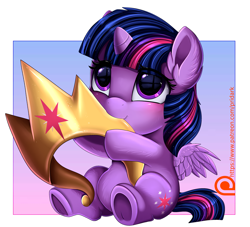 Size: 2989x2709 | Tagged: safe, artist:pridark, twilight sparkle, alicorn, pony, g4, age regression, belly, blushing, crown, cute, female, filly, filly twilight sparkle, frog (hoof), gradient background, hoofbutt, jewelry, pridark is trying to murder us, regalia, round belly, solo, stubby legs, twilight sparkle (alicorn), underhoof, younger