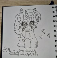 Size: 8904x9096 | Tagged: safe, artist:keksiarts, sugar belle, pony, unicorn, g4, blushing, bust, cute, doodle, female, horn, mare, sketch, solo, traditional art