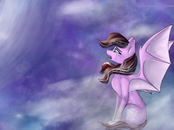 Size: 1024x768 | Tagged: safe, artist:strawberry-heartrose, oc, oc only, bat pony, pony, crying, female, mare, solo, tail, windswept hair, windswept mane, windswept tail