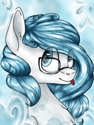 Size: 1536x2048 | Tagged: safe, artist:strawberry-heartrose, oc, oc only, oc:three circles, pony, bust, female, glasses, mare, portrait, solo, tongue out