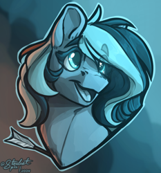 Size: 3500x3750 | Tagged: safe, artist:stardustspix, oc, oc only, oc:alaska (reddthebat), ghost, ghost pony, pegasus, pony, undead, abstract background, arrow, bust, colored eyebrows, colored eyelashes, female, high res, mare, portrait, solo, sternocleidomastoid