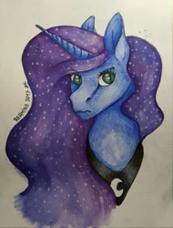 Size: 900x1186 | Tagged: safe, artist:reamina, princess luna, alicorn, pony, g4, bust, portrait, solo, traditional art