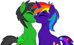 Size: 1793x1101 | Tagged: safe, artist:star-armour95, oc, oc only, oc:rainbow flower, oc:star armour, pegasus, unicorn, duo, female, horn, kiss on the lips, kissing, male, shipping, simple background, straight, transparent background