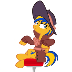 Size: 900x900 | Tagged: safe, artist:ry-bluepony1, oc, oc only, oc:flare spark, pegasus, clothes, detective, detective rarity, fedora, female, flare spark is best facemaker, hat, simple background, sitting, solo, whatever, white background