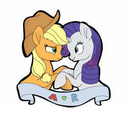 Size: 2600x2600 | Tagged: safe, artist:bunnyweinberger, applejack, rarity, g4, female, lesbian, ship:rarijack, shipping, simple background, white background