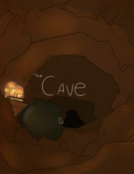 Size: 1024x1331 | Tagged: safe, artist:antelon, comic:the cave, book, candle, cauldron, cavern, no pony, title page