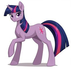Size: 2672x2672 | Tagged: safe, artist:sierraex, twilight sparkle, pony, unicorn, g4, female, high res, looking at you, mare, raised hoof, simple background, solo, unicorn twilight, white background