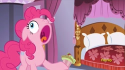Size: 1200x674 | Tagged: safe, pinkie pie, earth pony, pony, g4, cupcake, female, food, open mouth, solo, volumetric mouth