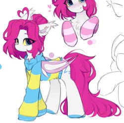 Size: 572x565 | Tagged: safe, artist:lerkfruitbat, oc, oc only, bat pony, pony, blushing, chest fluff, clothes, ear tufts, eye clipping through hair, eyebrows, eyebrows visible through hair, female, mare, socks, solo, sweater