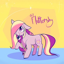 Size: 1080x1094 | Tagged: safe, artist:melodymelanchol, fluttershy (g3), earth pony, pony, g3, camera, female, hair over one eye, mare, mouth hold, polaroid, solo