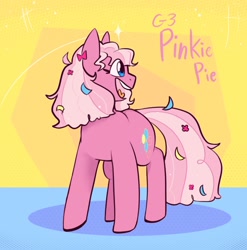Size: 1080x1094 | Tagged: safe, artist:melodymelanchol, pinkie pie (g3), earth pony, pony, g3, abstract background, confetti, female, mare, solo
