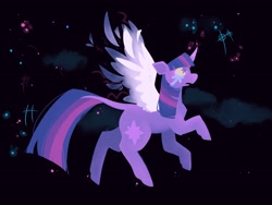 Size: 2048x1536 | Tagged: safe, artist:melodymelanchol, twilight sparkle, alicorn, pony, g4, colored wings, crying, curved horn, female, flying, horn, mare, solo, twilight sparkle (alicorn), wings
