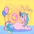 Size: 1011x1024 | Tagged: safe, artist:melodymelanchol, oc, oc only, oc:pity party, earth pony, pony, abstract background, balloon, candlehead, female, heart, heart balloon, looking back, lying down, mare, prone, solo