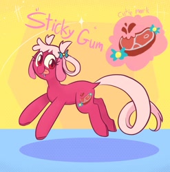 Size: 1011x1024 | Tagged: safe, artist:melodymelanchol, oc, oc only, oc:sticky gum, earth pony, pony, abstract background, drool, female, mare, solo, tongue out