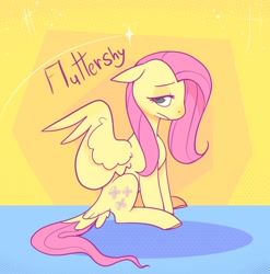 Size: 1080x1094 | Tagged: safe, artist:melodymelanchol, fluttershy, pegasus, pony, g4, abstract background, female, mare, sitting, solo