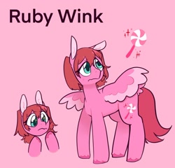 Size: 1547x1487 | Tagged: safe, artist:melodymelanchol, pegasus, pony, colored wings, female, love live!, love live! sunshine!!, mare, pink background, ponified, ruby kurosawa, simple background, solo, wings
