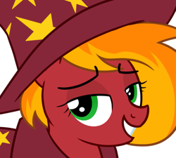 Size: 565x508 | Tagged: safe, artist:moonatik, oc, oc only, oc:moonatik, accessory swap, emote, eyelashes, femboy, grin, lidded eyes, male, screencap reference, simple background, smiling, smug, solo, stallion, the great and powerful, trace, transparent background