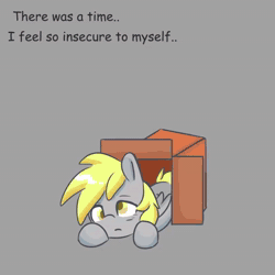 Size: 720x720 | Tagged: safe, artist:comfort_ponies, artist:skylinepony_, derpy hooves, lyra heartstrings, pegasus, pony, unicorn, g4, animated, background pony, box, cloud, crying, cute, duo, eyes closed, female, grass, gray background, horn, mail, mare, no sound, positive message, positive ponies, simple background, sky background, text, webm
