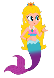 Size: 1048x1496 | Tagged: safe, artist:connor-rk800-343, artist:user15432, human, mermaid, equestria girls, g4, base used, bracelet, clothes, crossover, crown, ear piercing, earring, equestria girls style, equestria girls-ified, fins, fish tail, gradient tail, hand on hip, jewelry, mermaid princess, mermaid tail, mermaidized, necklace, pearl earrings, pearl necklace, piercing, princess peach, princess peach: showtime!, regalia, simple background, species swap, strapless, super mario bros., tail, transparent background