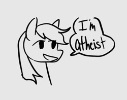 Size: 781x615 | Tagged: safe, artist:melodymelanchol, applejack, earth pony, pony, comic:rotten harmony, g4, atheism, female, hatless, loose hair, mare, missing accessory, monochrome, sketch, solo